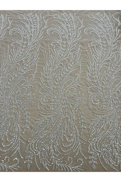 Luxuro Ivory Couture Lace with Floral Pattern, Beads and Sequins