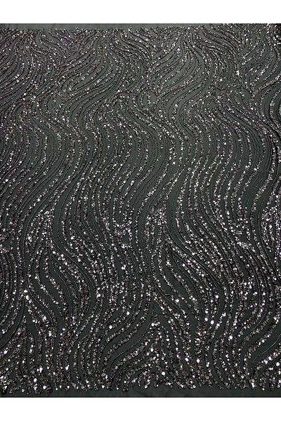 Luxuro Anthracite Grey Couture Lace with Linear Pattern, Beads and Sequins