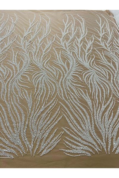 Luxuro Dantela Couture Ivory cu Siraguri, cu Margele si Paiete