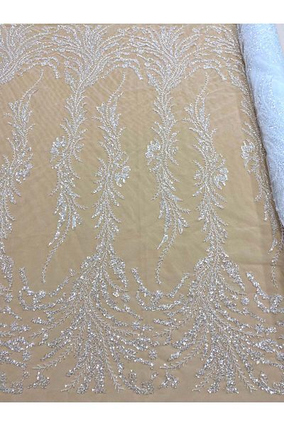 Luxuro Couture Diamond Lace with Leaves, Beads and Sequins