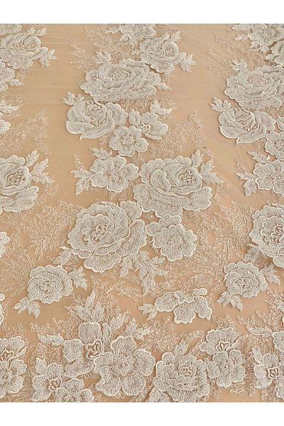 Luxuro Ivory Couture Lace with Floral Pattern, Beads and Sequins
