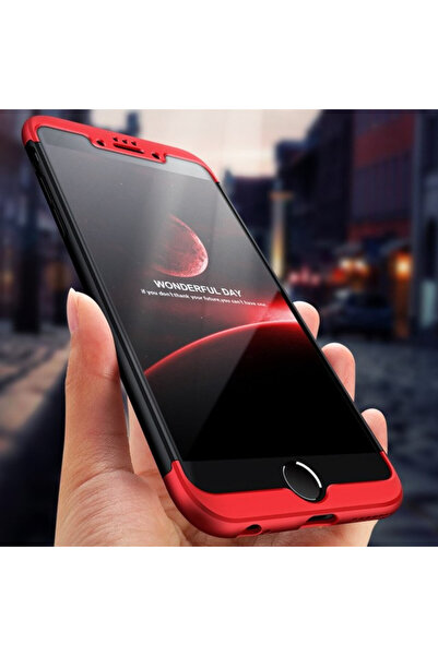 BLACK Carcasă Apple iPhone 7, FullBody 360° 3 în 1, Negru-Roșu