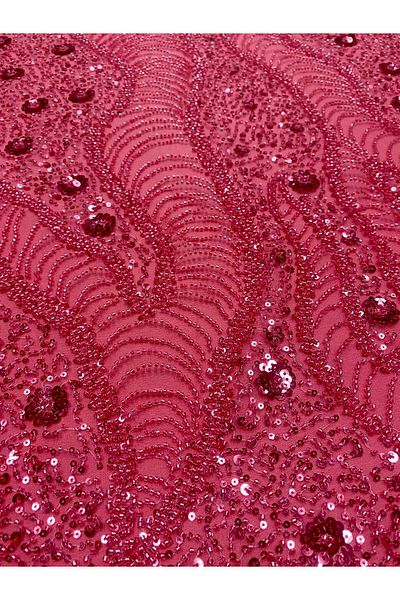 Luxuro Coral Pink Couture Lace with Geometric and Floral Pattern, with Beads and Sequins