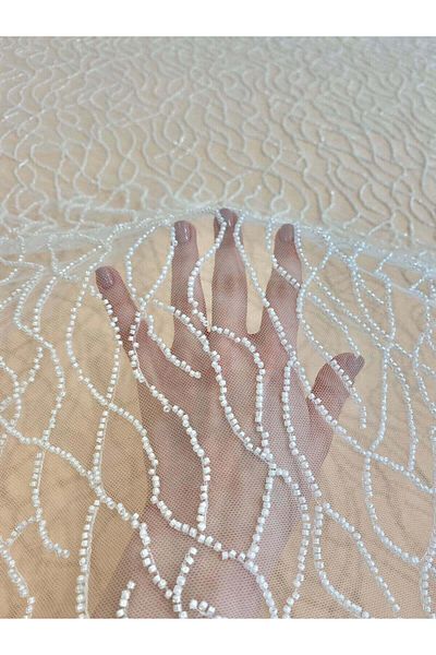 Luxuro Ivory Couture Lace with Beaded Strings