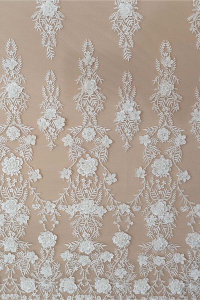 Luxuro Floral Lace with 3D Flowers, Pearls and Sequins