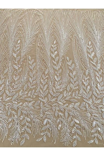 Luxuro Ivory Couture Lace with Floral Pattern, Pearls, Beads and Sequins