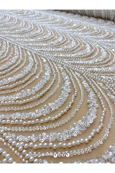 Luxuro Couture Diamond Lace Geometric Pattern, with Pearls, Beads and Sequins