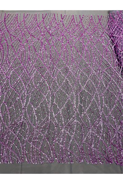 Luxuro Powder Couture Lace with Linear Pattern, Beads and Sequins