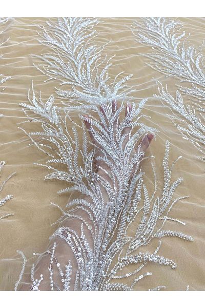 Luxuro Couture Diamond Lace with Branches, Pearls, Beads and Sequins