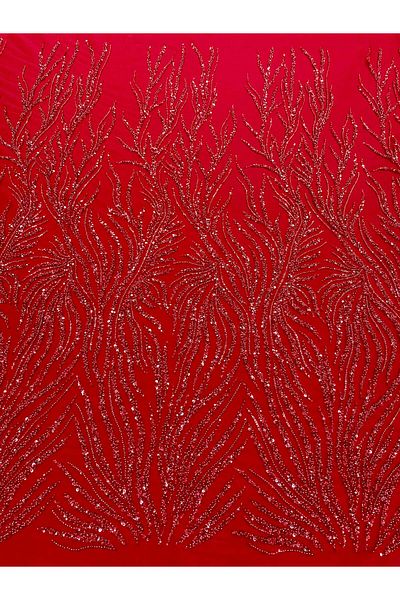 Luxuro Red Couture Lace with Strings, Beads and Sequins