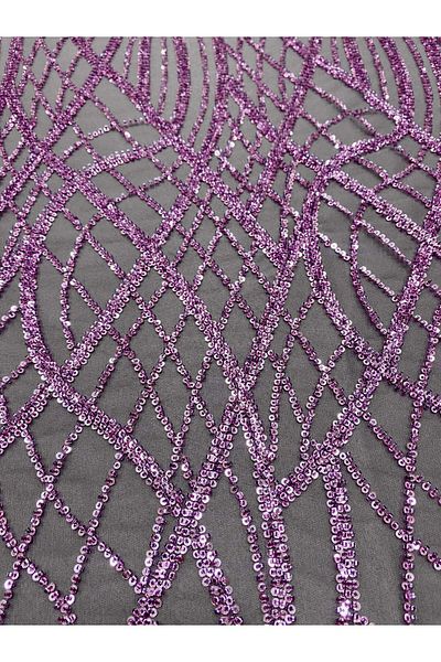 Luxuro Powder Couture Lace with Linear Pattern, Beads and Sequins