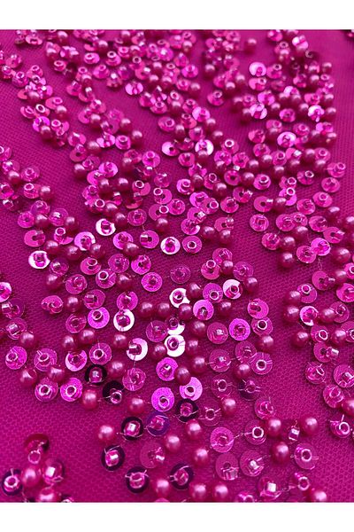 Luxuro Couture Fuchsia Lace with Pearls, Beads and Sequins