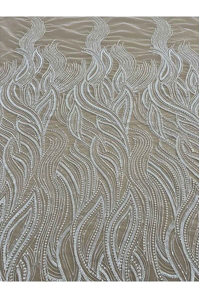 Luxuro Dantela Couture Ivory cu Model Liniar, cu Margele si Paiete