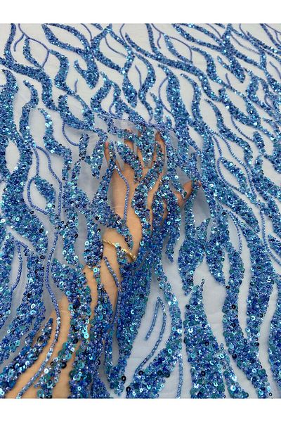 Luxuro Dantela Couture Sky Blue cu Siraguri, cu Margele si Paiete