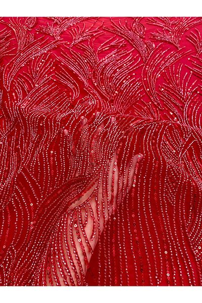 Luxuro Red Couture Lace with Strings, Beads and Sequins