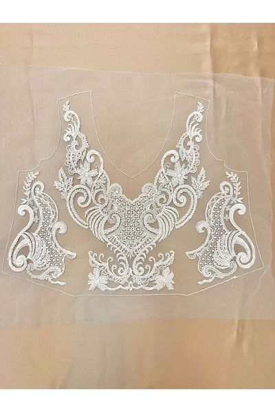 Luxuro Geometric Pattern Bust Panel Set with Crystals, Pearls and Sequins