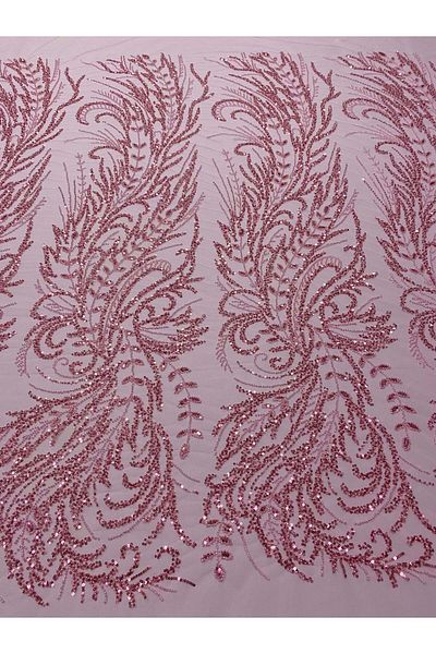 Luxuro Pink Couture Lace with Floral Pattern, Beads and Sequins