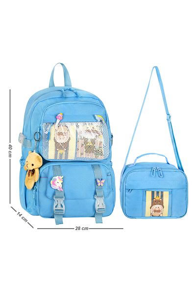 WMİLANO Kawaii Korean Style Accessory Primary School Backpack Girl and Thermal Insulated Thermos Lunch Bag Set