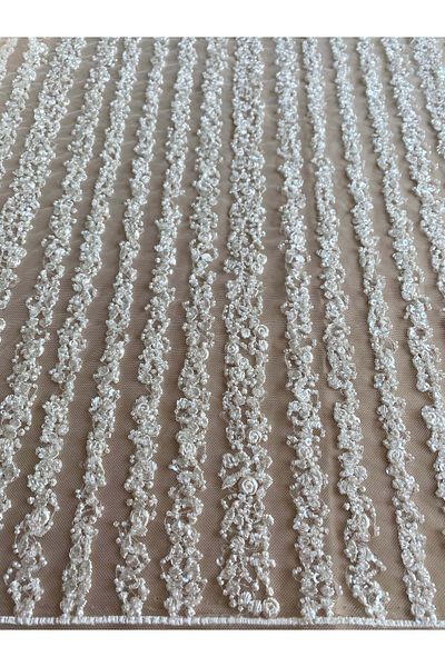 Luxuro Ivory Lace Linear Pattern, with Pearls and Sequins