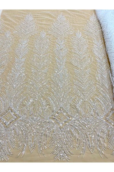 Luxuro Couture Diamond Lace with Geometric Pattern, with Pearls, Beads and Sequins