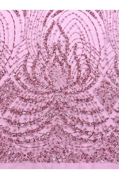 Luxuro Pink Couture Lace with Panel, with Pearls, Beads and Sequins