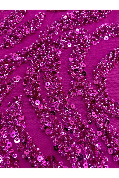 Luxuro Couture Fuchsia Lace with Geometric Pattern, Beads and Sequins