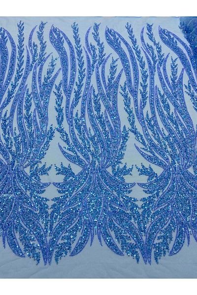 Luxuro Dantela Couture Sky Blue cu Panou, cu Perle, Margele si Paiete