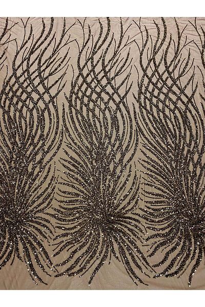 Luxuro Antique Gold Couture Lace with Geometric Pattern, Beads and Sequins