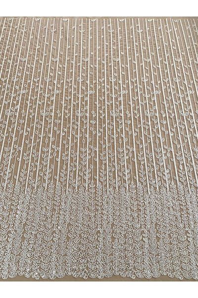 Luxuro Ivory Couture Lace with Linear and Leaf Pattern, with Beads and Sequins