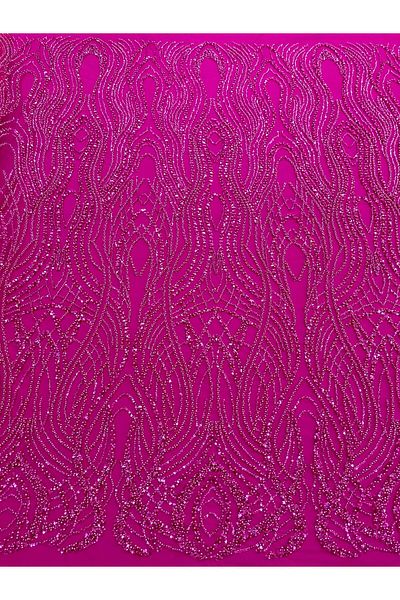 Luxuro Couture Fuchsia Lace with Pearls, Beads and Sequins