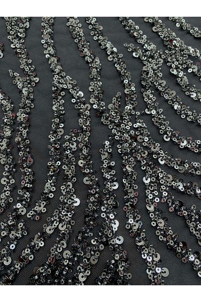 Luxuro Anthracite Grey Couture Lace with Strings, Beads and Sequins