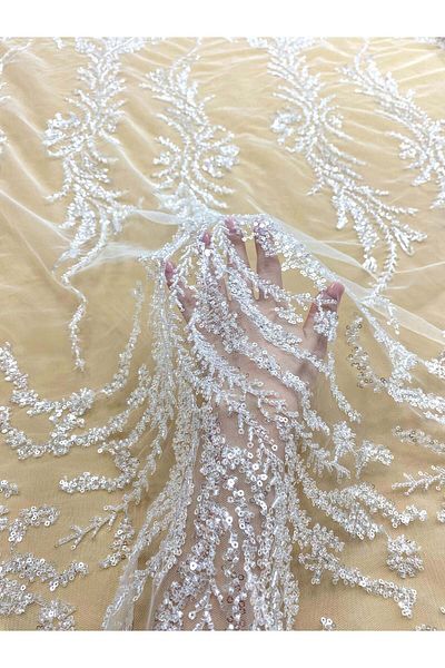 Luxuro Couture Diamond Lace with Leaves, Beads and Sequins