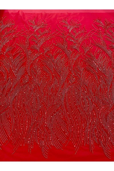 Luxuro Red Couture Lace with Strings, Beads and Sequins