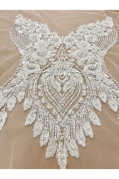 Luxuro Floral Pattern Bust Panel Set with Crystals, Pearls and Sequins