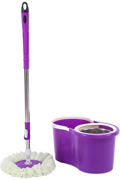 BUNCA Easy Wring and Clean Spin Mop and Bucket Set, Floor Mop with Spin Wringer and Microfiber Mop Head