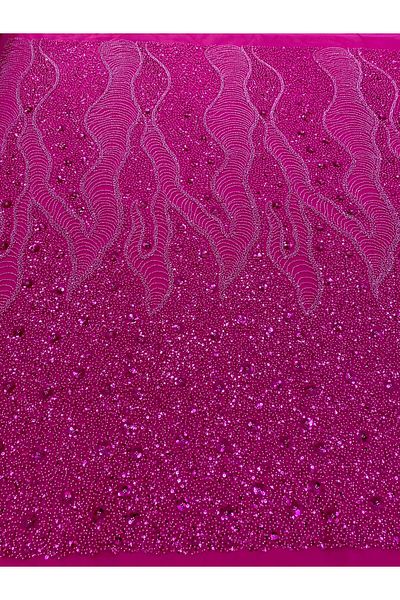 Luxuro Couture Fuchsia Lace with Geometric and Floral Pattern, with Beads and Sequins