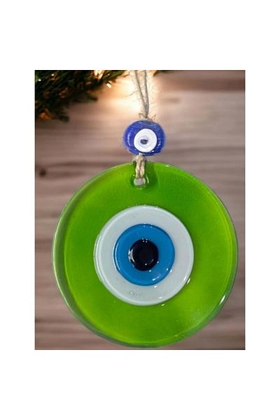 BAR SAN Transparent Green Evil Eye Beaded Wall Ornament 10 cm Glass Wall Decor