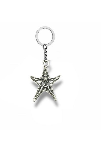 Herşey Nota Konnichiwa Starry Skeleton Gothic Keychain |   Star Detailed Metal Unisex Accessory