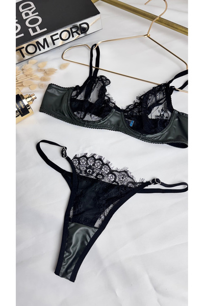 HEROSE Set sutien din piele artificială cu dantelă