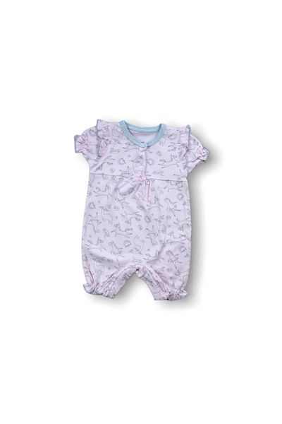 ALFA AKSESUAR 03 9-12 12-18 18-24 Months Cemre Flying Balloon Printed Short Sleeve Baby Girl Romper Pink