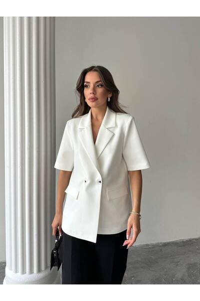 Genel Markalar Kısa Kollu Çift Düğmeli Ceket
