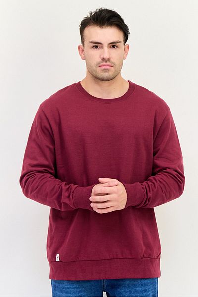 Kangol Men Ribbed Neck Embroidered Logo Long Sleeves Sweatshirt, Maroon