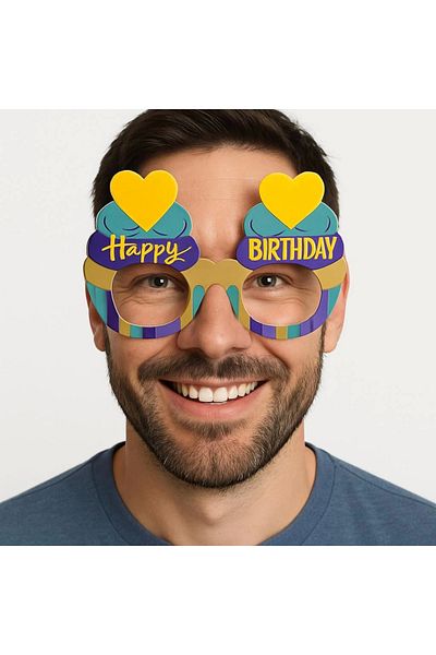 HACESHOP Cupcake Themed Birthday Colorful Cardboard Happy Birthday Glasses 6 Pieces