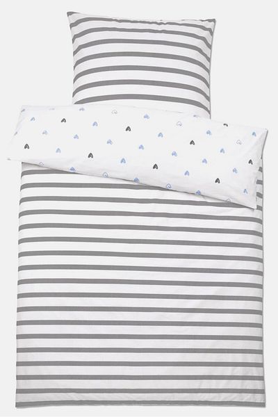 Tchibo Reversible Percale Duvet Set 90 x 70 and 200 x 200cm, White Combo