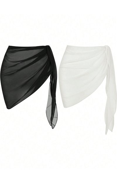 ALFA AKSESUAR 03 Women's Black and White Transparent Waist Tie Pareo 2-Piece