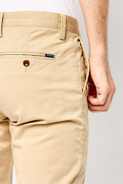 Gant Men Slim Fit Solid Chino Pants, Beige