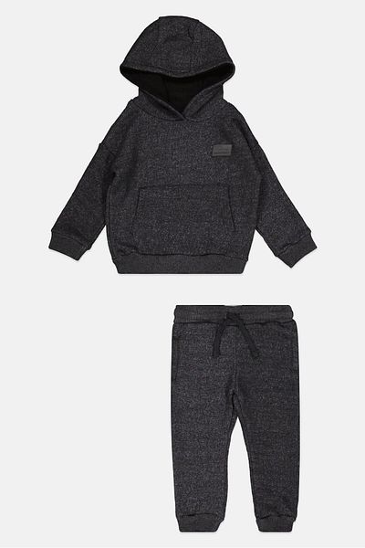 Fudo Kids Boy 2 Pcs Hooded Sweatshirts And Jogger Pants Set, Heather Black
