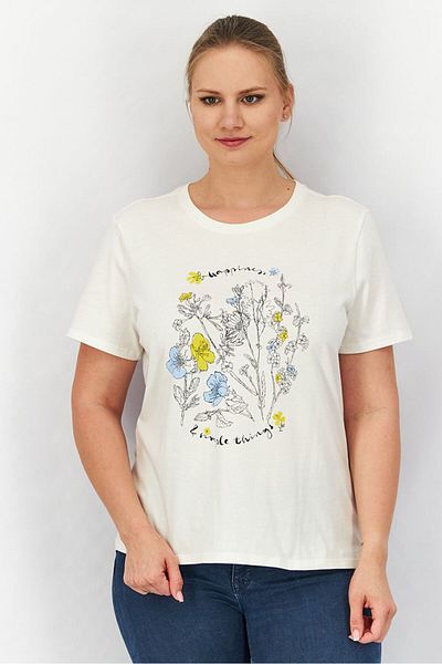 Tchibo Women Round Neck Short Sleeves Graphic Tee, White