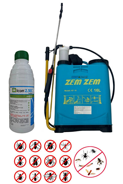 Icon Bahçe Çiftlik Haşere Böcek Sinek İlaçlama Set/Icon 2.5EC 1000ML/16LT Kollu Manuel İlaçlama Pompası