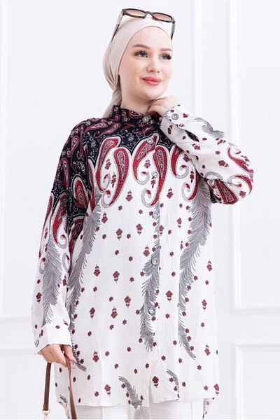 TRENDTESETTÜR Women's Black Patterned Cotton Tunic t 1966
